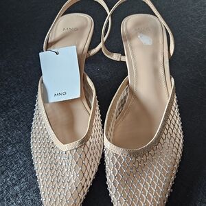 Mango Women's Tan Embellished Mesh Slingback Flats